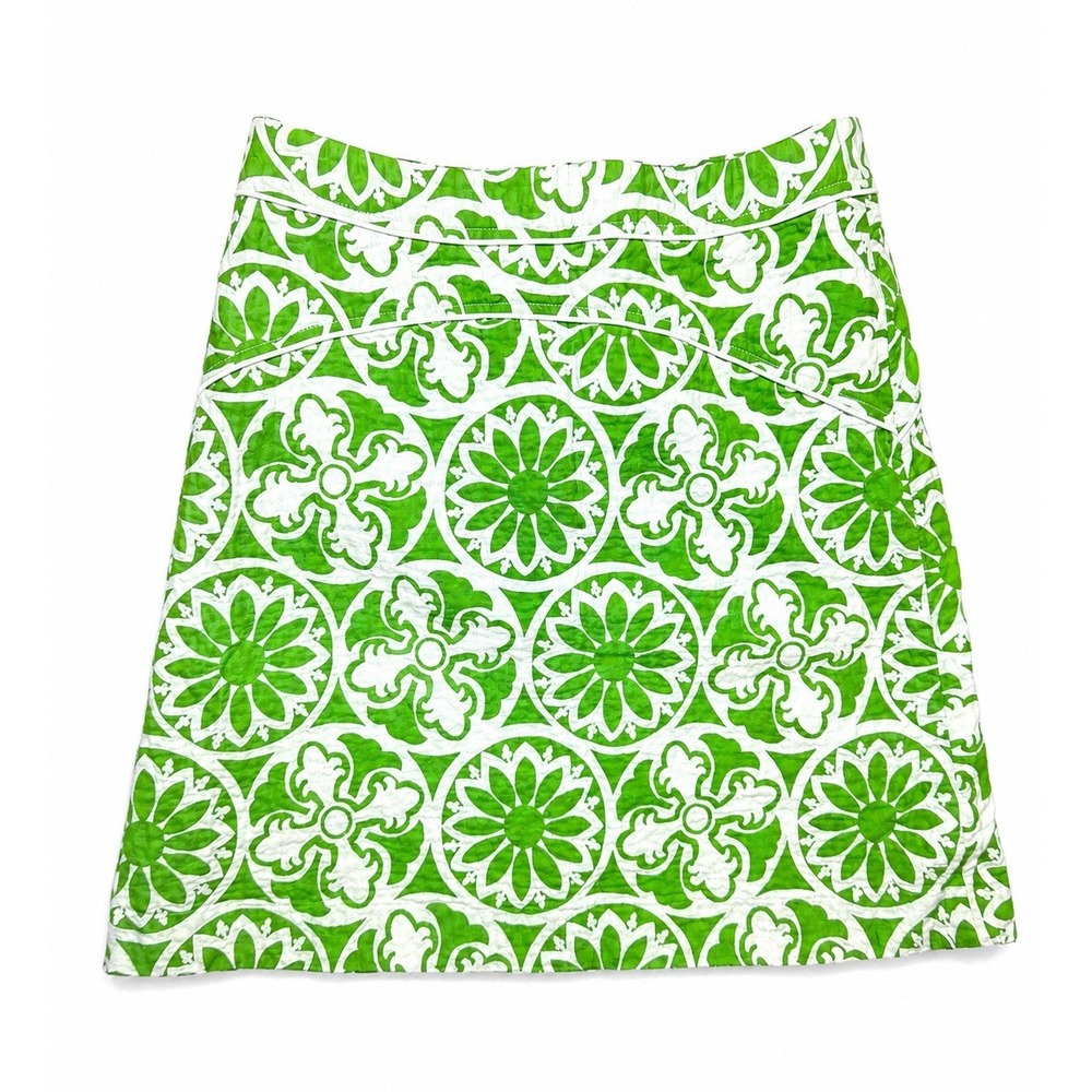Lilly Pulitzer A-Line Skirt Womens 4 Green White Floral Geometric Cotton